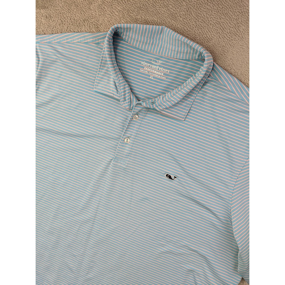 Vineyard Vines Performance Polo Shirt Mens XL Striped Light Blue Coral